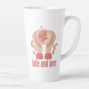 Tasse Latte Latte et coupe d'amour, mains et citation de café