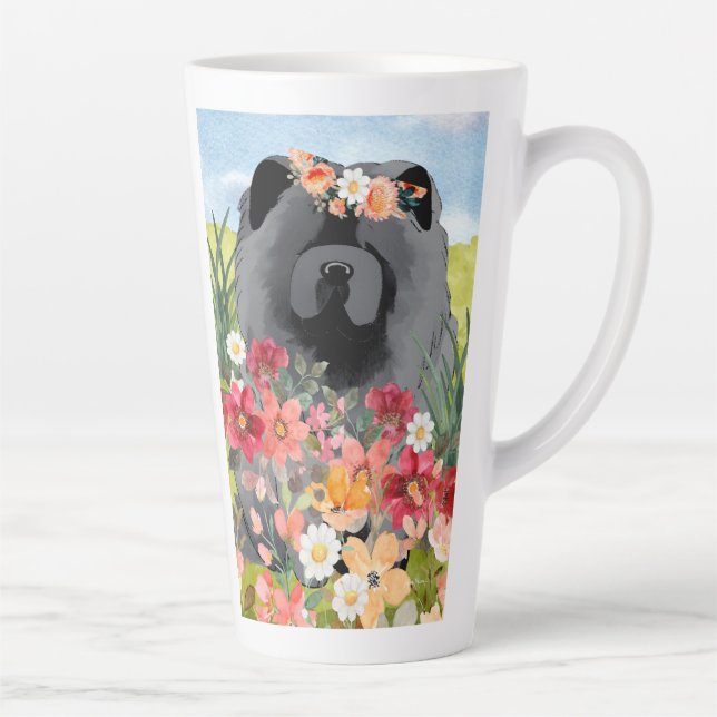 Tasse Latte LAVAGE EN noir clair - Chien de Chow bleu (Droite)