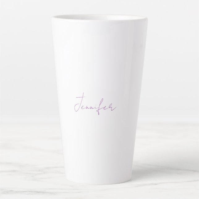 Tasse Latte Lavande Calligraphie Élégante Plaque Nom simple (Devant)