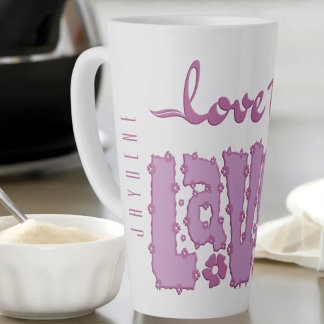 Tasse Latte Lavender Floral Chunky Text Slogan With Name