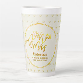 Tasse Latte Le Nouveau M. et Mme (nom, date) Mariage Coeurs d'