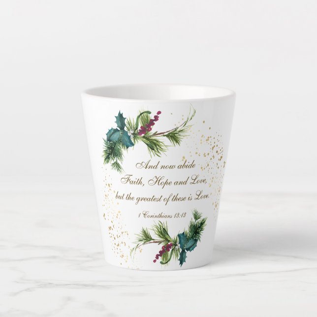 Tasse Latte Le plus grand est Love Bible hiver Noël À feuillag (Devant)