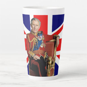 Tasse Latte Le roi Charles III avec drapeau britannique