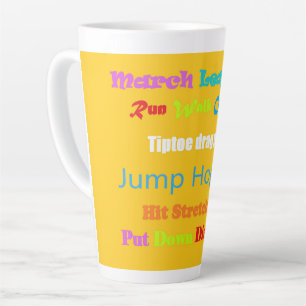 Tasse Latte Leap Hop Skip Lean Text Design couleurs mélangées