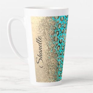 Tasse Latte Léopard turquoise brillant