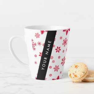 Tasse Latte Les flocons rouges, Votre nom, Personnalisez