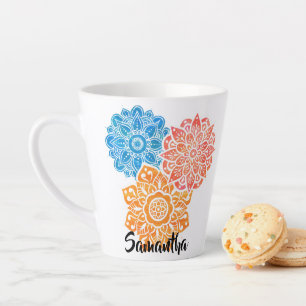 Tasse Latte Les Mandalas colorés de l'Orange rouge bleu