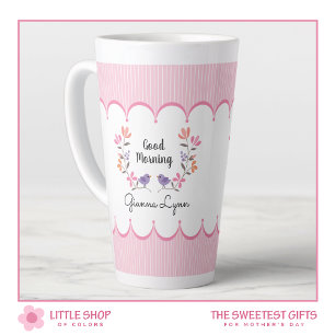 Tasse Latte Les rayures florales roses Personnalisées Fête des
