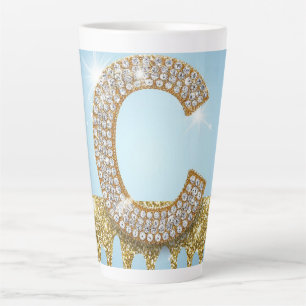 Tasse Latte Lettre C de luxe en diamant sur fond de paillettes