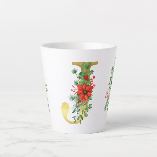 Tasse Latte Lettre en latte d'or de Noël monogramme (Devant)