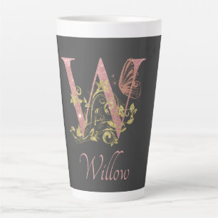 Tasse Latte LETTRE Florale Parties scintillant rose W 