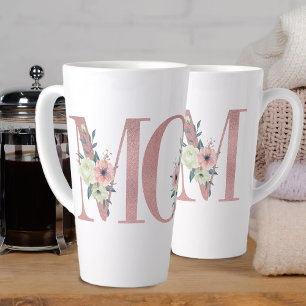 Tasse Latte LETTRE MOM Pretty Rose Florale Typographie