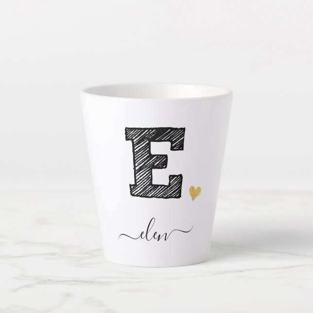 Tasse Latte LETTRE MONOGRAPHIQUE D'ÉCRAN RÉtro E, TÊTE (Devant)