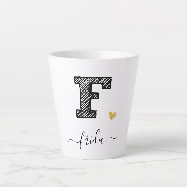 Tasse Latte LETTRE MONOGRAPHIQUE D'ÉCRAN RÉtro F, TÊTE (Devant)