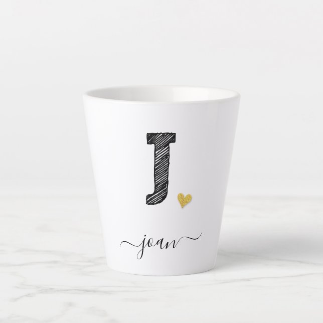 Tasse Latte LETTRE MONOGRAPHIQUE D'ÉCRAN RÉtro J (Devant)