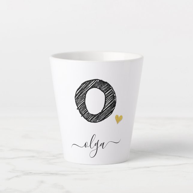Tasse Latte LETTRE MONOGRAPHIQUE D'ÉCRAN RÉtro O, TÊTE (Devant)