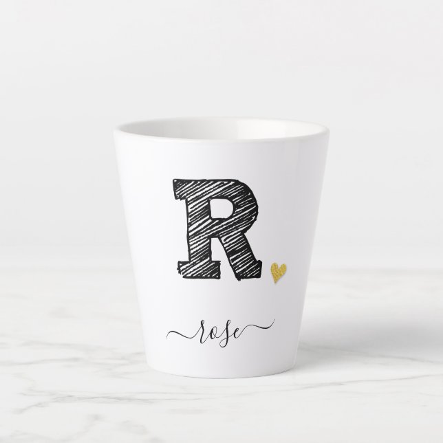 Tasse Latte LETTRE MONOGRAPHIQUE D'ÉCRAN RÉtro R (Devant)