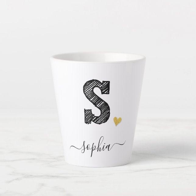 Tasse Latte LETTRE MONOGRAPHIQUE D'ÉCRAN RÉtro S, TÊTE (Devant)