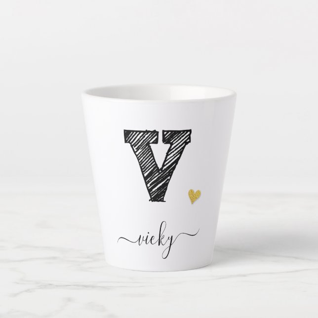 Tasse Latte LETTRE MONOGRAPHIQUE D'ÉCRAN RÉtro V, BOUGIE EN La (Devant)
