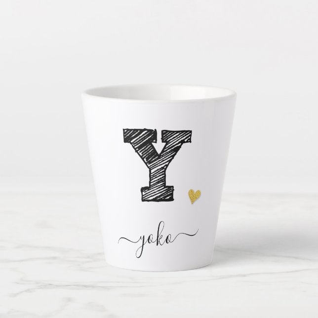 Tasse Latte LETTRE MONOGRAPHIQUE D'ÉCRAN RÉtro Y, TÊTE (Devant)