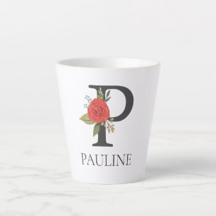 Tasse Latte LETTRE MONOMOBILE Florale Moderne Personnalisable 
