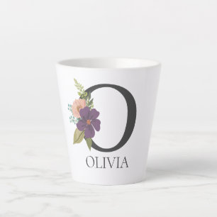 Tasse Latte LETTRE MONOMOBILE Florale Moderne Personnalisable