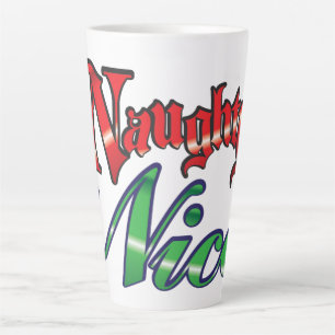 Tasse Latte Lettres rouges rétro Noël, Naughty ou Nice