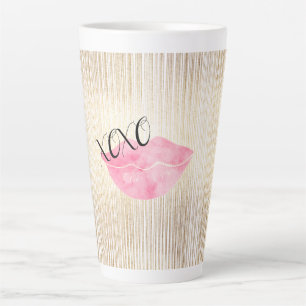 Tasse Latte Lèvres Aquarelle rose XOXO