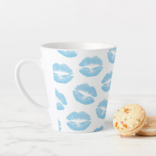 Tasse Latte Lèvres Bleues, Motif De Lèvres, Bleu, Baiser