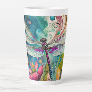Tasse Latte Libellule Aquarelle Encre et Stylo