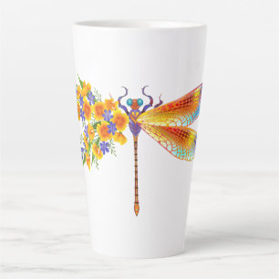 Tasse Latte libellule de fleurs jaunes