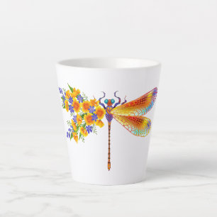 Tasse Latte libellule de fleurs jaunes