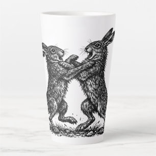 Tasse Latte Lièvres Boxeurs – Duel encre hantée des bois