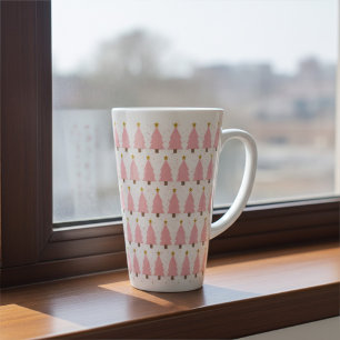 Tasse Latte Lignes élégantes de Noël rose, étoiles d'or