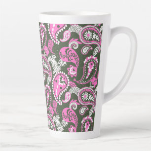 Tasse Latte Linocut Paissière Traditionnel Rose Profond Vert