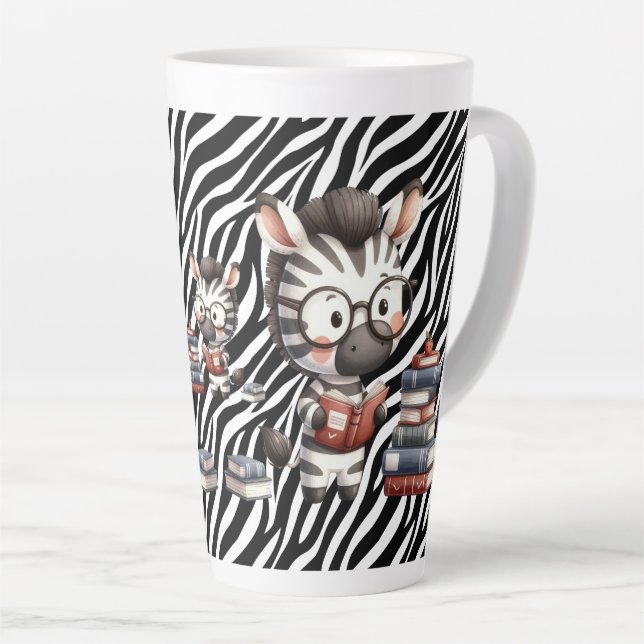 Tasse Latte Livres De Lecture Zebra. (Angle droit)