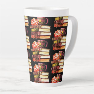 Tasse Latte Livres Et Thé Noirs