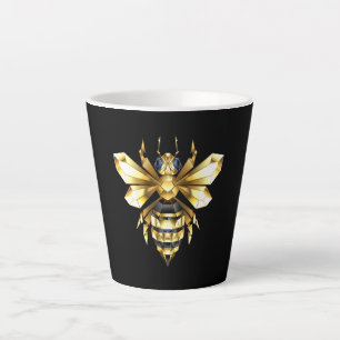 Tasse Latte Logo Faux Gold Foil Bee Polygonal sur Noir