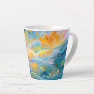 Tasse Latte Lotus doré abstrait Fleurs flottantes 