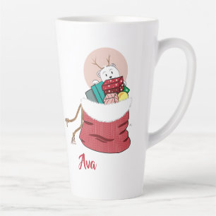 Tasse Latte L'ours polaire regarde Père Noël en train de la l