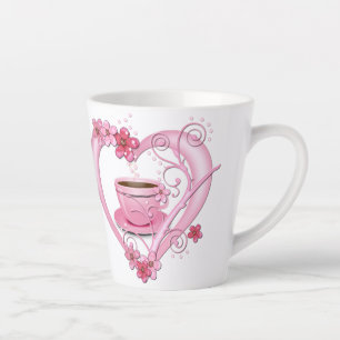 Tasse Latte Love Café Rose Fleurs Coeur