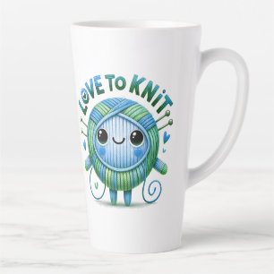 Tasse Latte Love to Knit Citation mignonne Bleu Vert Bal de Fi