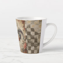 Lovely Vintage Rooster ,Flowers Pattern, Checke