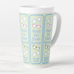 Tasse Latte Lunettes Humoristiques Lire Manger Dormir Répéter 