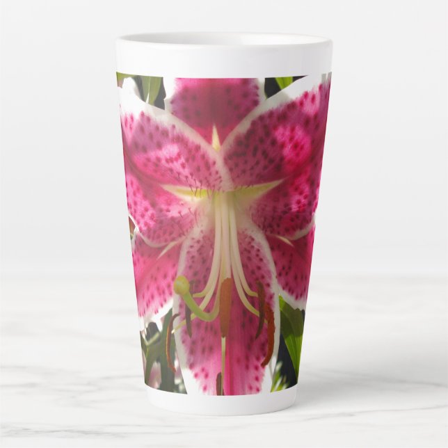 Tasse Latte Lys roses fleurs tropicales roses rose (Devant)