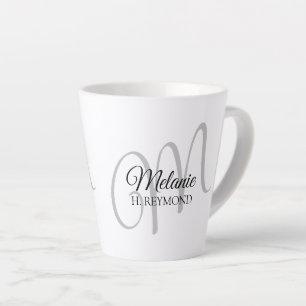 Tasse Latte M monogramme nom et initiale blanc joli