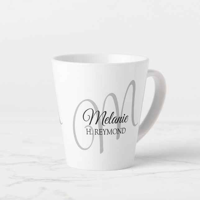 Tasse Latte M nom monogramme et initiale joli blanc (Angle droit)