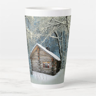 Tasse Latte Magie hivernale Rustique Cabine de billes