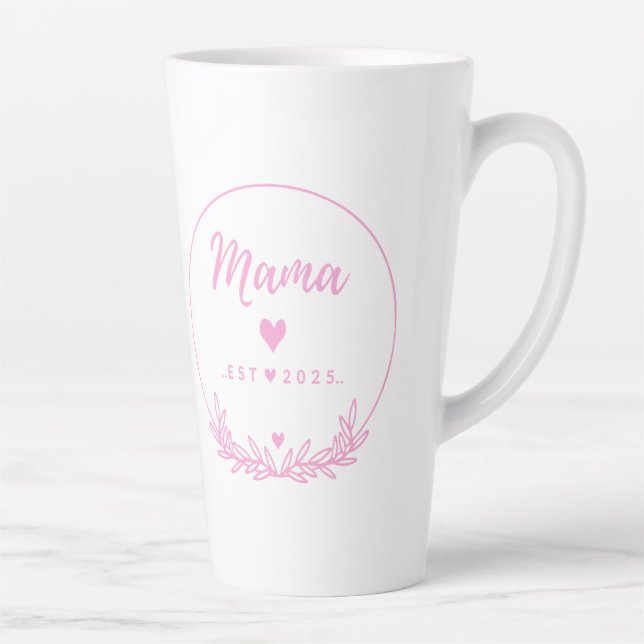 Tasse Latte Mama Est.2025 shirt -Mother gift Pink Minimal -  (Droite)