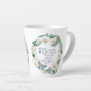 Tasse Latte Maman, je t'aime  Papillon floral blanc d'aquarell